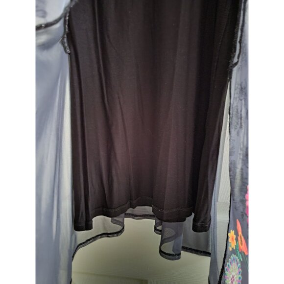 Desigual Womens black Sheer Floral dress Asymmetrical hem size Large boho Art - Picture 6 of 8